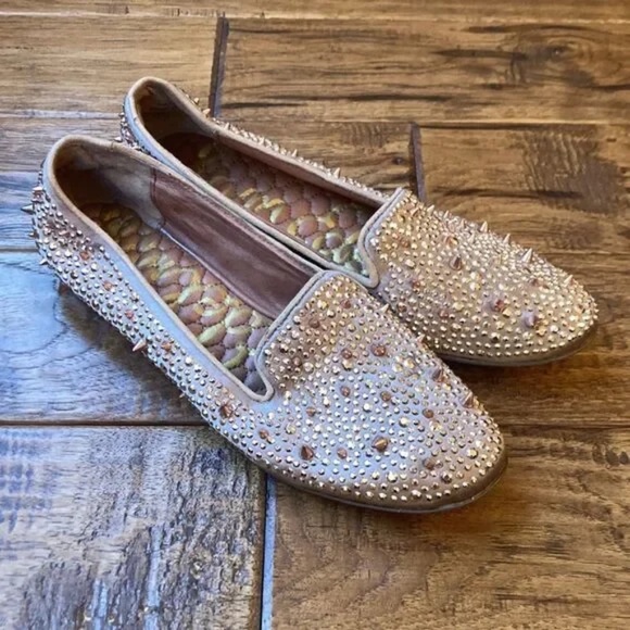 Sam Edelman Adena Studded Satin Loafers Flats Rose Gold Spike Size 6 - Picture 3 of 12